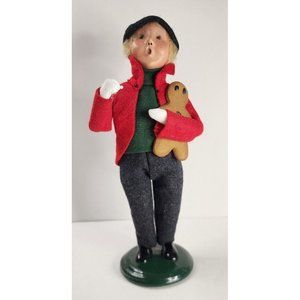 Byers' Choice Caroler 2006 Boy Holding Large Gingerbread Cookie In Red & Green